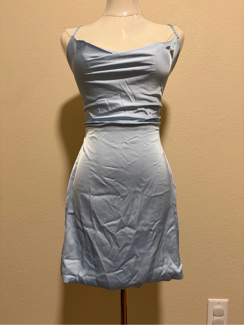 Fashion Nova Strapless Light Blue Satin Dress